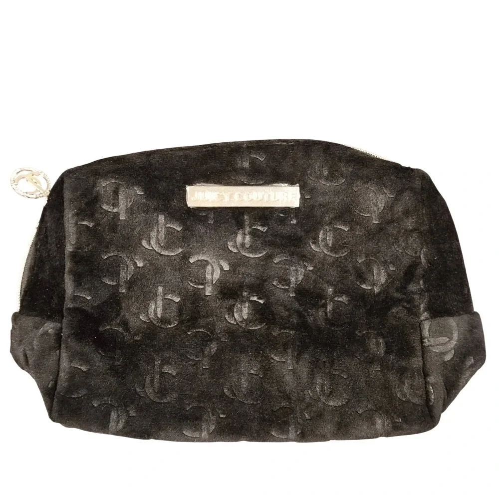 Juicy Couture Black Velour Monogram Makeup Bag Cosmetic Pouch JC Logo